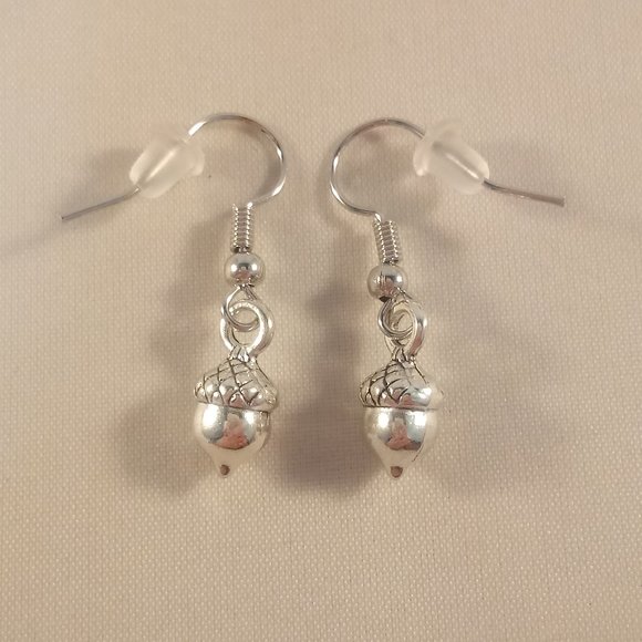 Silver Plated Acorn Nut Dangle Earrings Hypoallergenic Women's Party Gift - Picture 2 of 2
